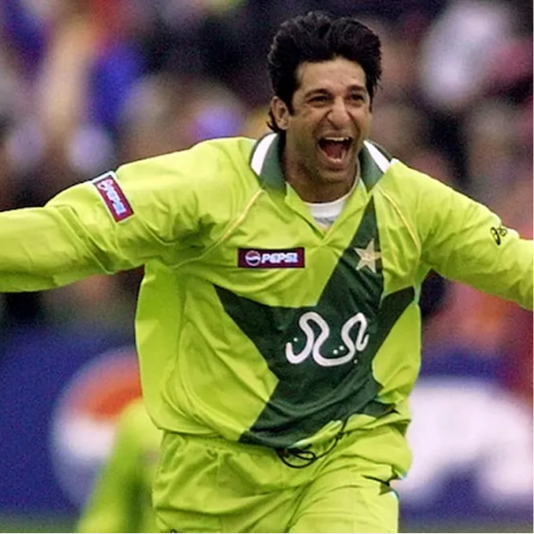 Wasim Akram representing Pakistan cricket